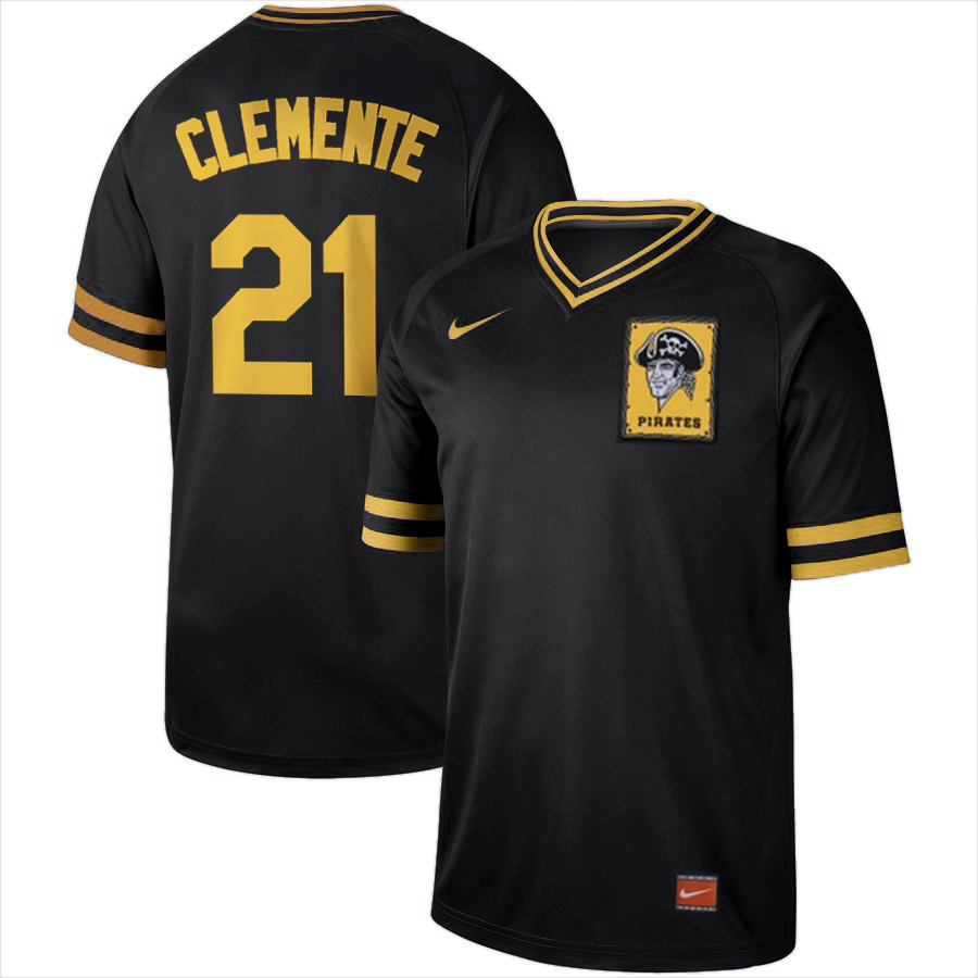 Men's Pittsburgh Pirates #21 Roberto Clemente Black Cooperstown Collection Legend Stitched MLB Jersey